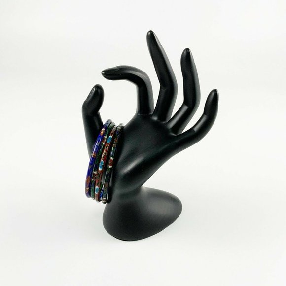 Lot of 4 Thin Chinese Floral Cloisonné Enamel Bangle Bracelets Stack Set - Picture 2 of 5